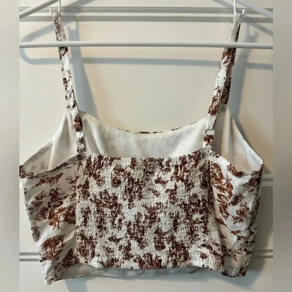 Forever 21 Toile Print Corset Bustier Crop Top Brown Cottagecore Size S - Picture 6 of 7
